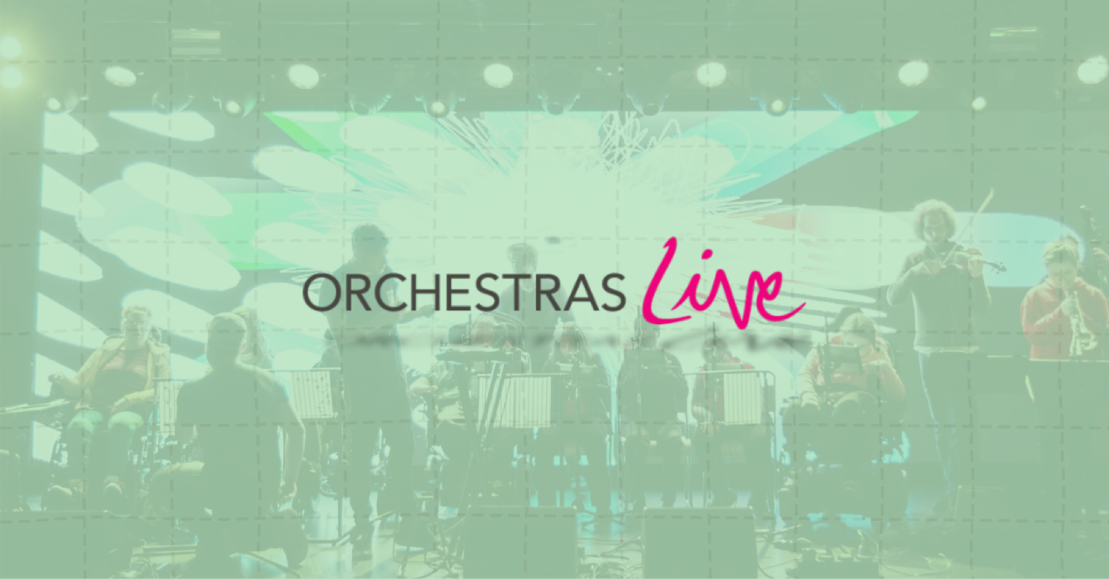 Orchestras Live logo over a photograph of an orchestra